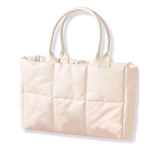 Ulta Beauty Handbags - Ulta Cream Puffer Tote Bag Handle Large‎ Off-White Beige NEW Shopper Purse